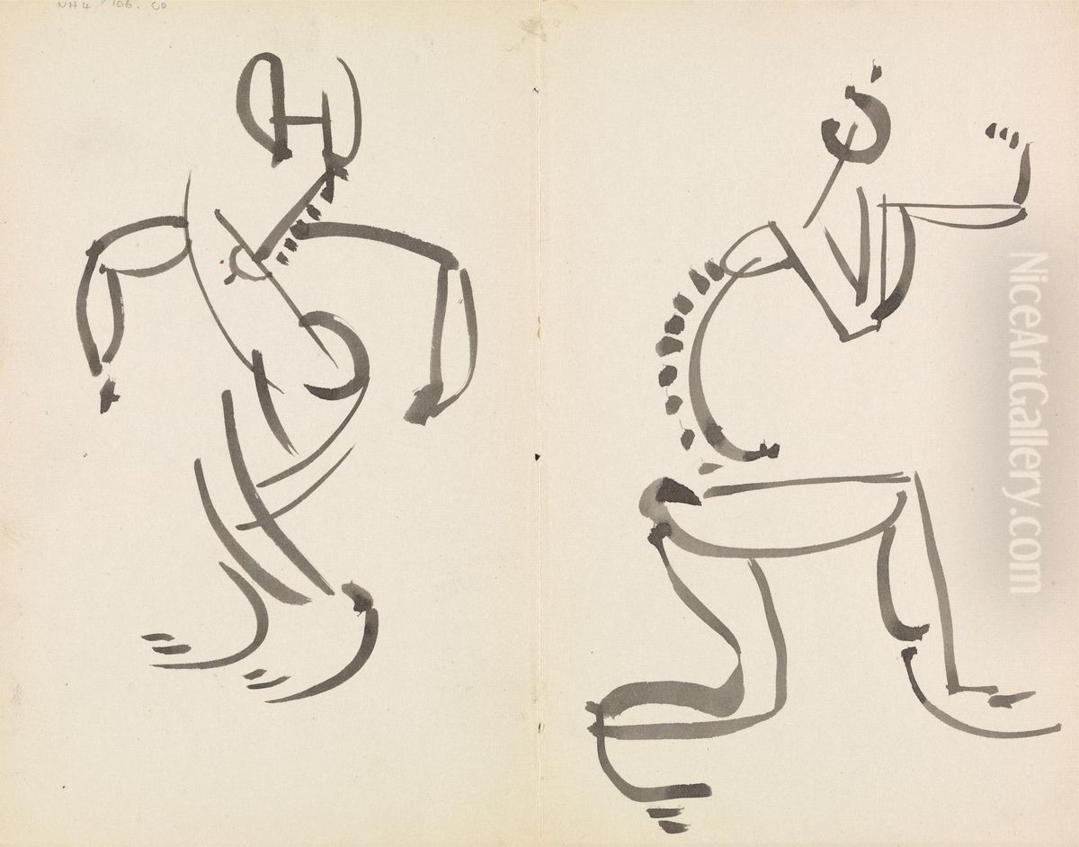 Two Figure Studies Oil Painting by Henri Gaudier-Brzeska