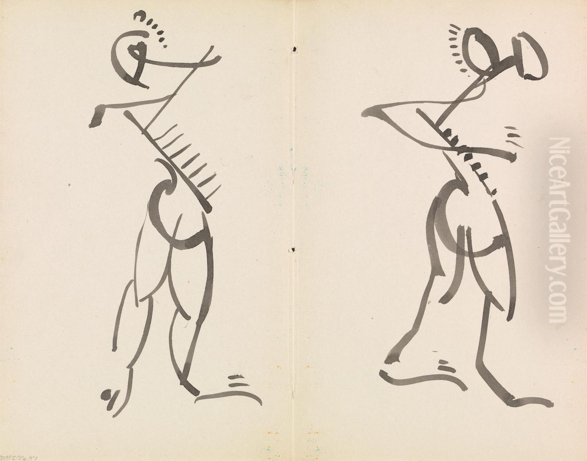 Two Dancing Figures Oil Painting by Henri Gaudier-Brzeska