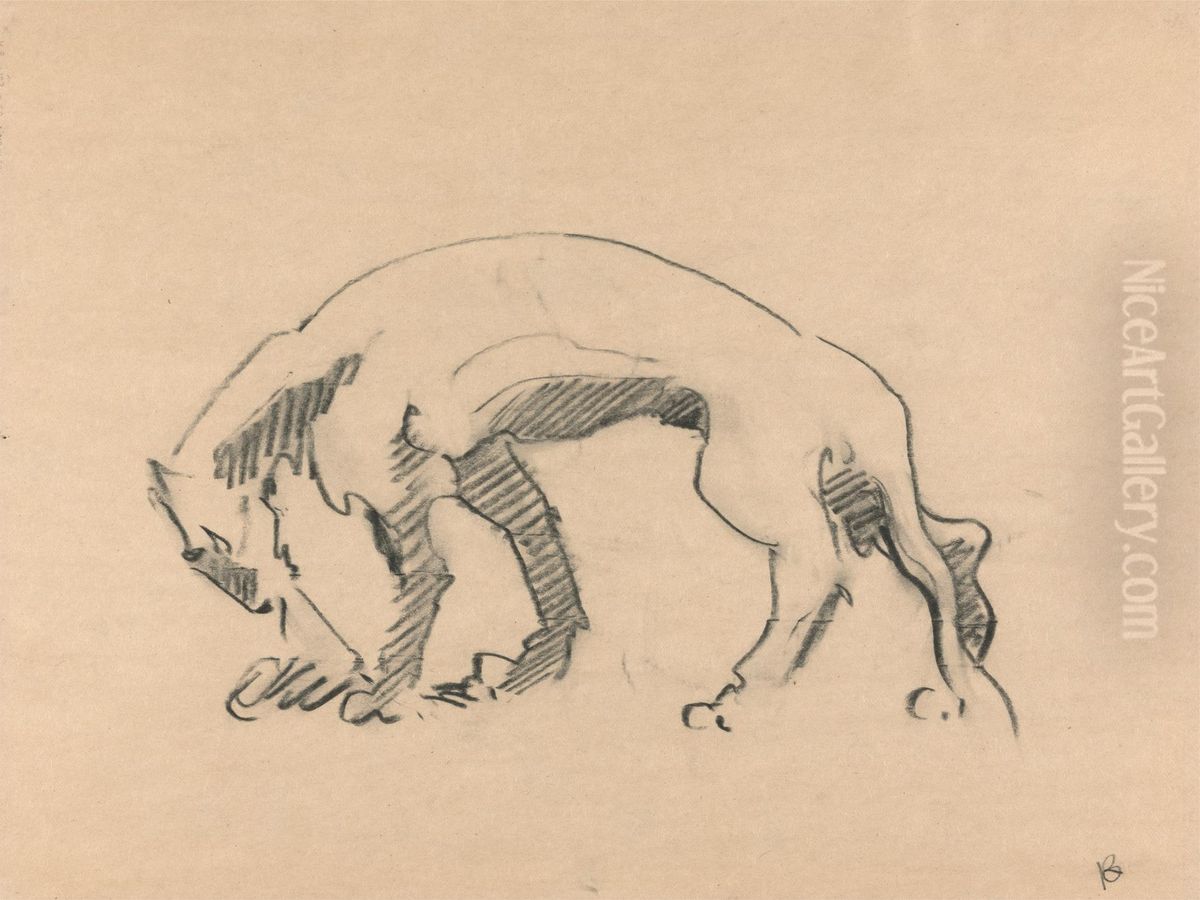 Lioness in Profile Oil Painting by Henri Gaudier-Brzeska