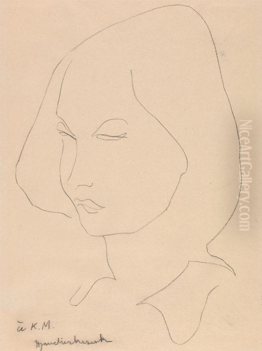 Katherine Mansfield Oil Painting by Henri Gaudier-Brzeska