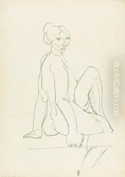 Seated Female Figure Oil Painting by Henri Gaudier-Brzeska