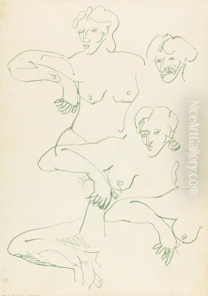 Five Studies of a Female Figure Oil Painting by Henri Gaudier-Brzeska