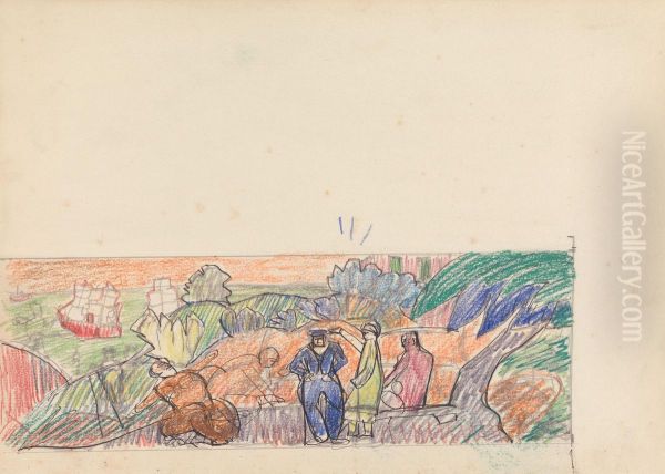 Study for Mural, Gentleman in Foreground Oil Painting by Spencer Gore