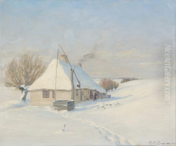 A clear winter day. Horby Mark on Funen. Oil Painting by H. A. Brendekilde