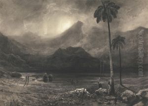 A Far Eastern Subject with Palm Trees and Figures on Shore or in Small Rowing Boats