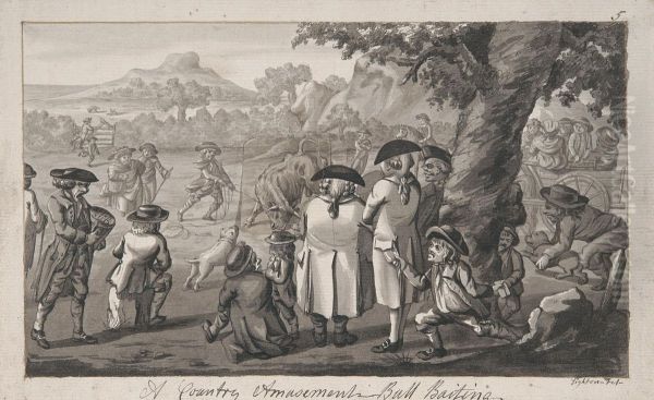 A Country Amusement - Bull Baiting Oil Painting by Robert Dighton