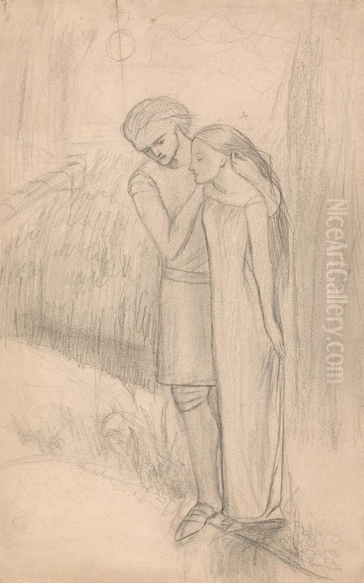 Study of Two Figures Oil Painting by Elizabeth Siddal