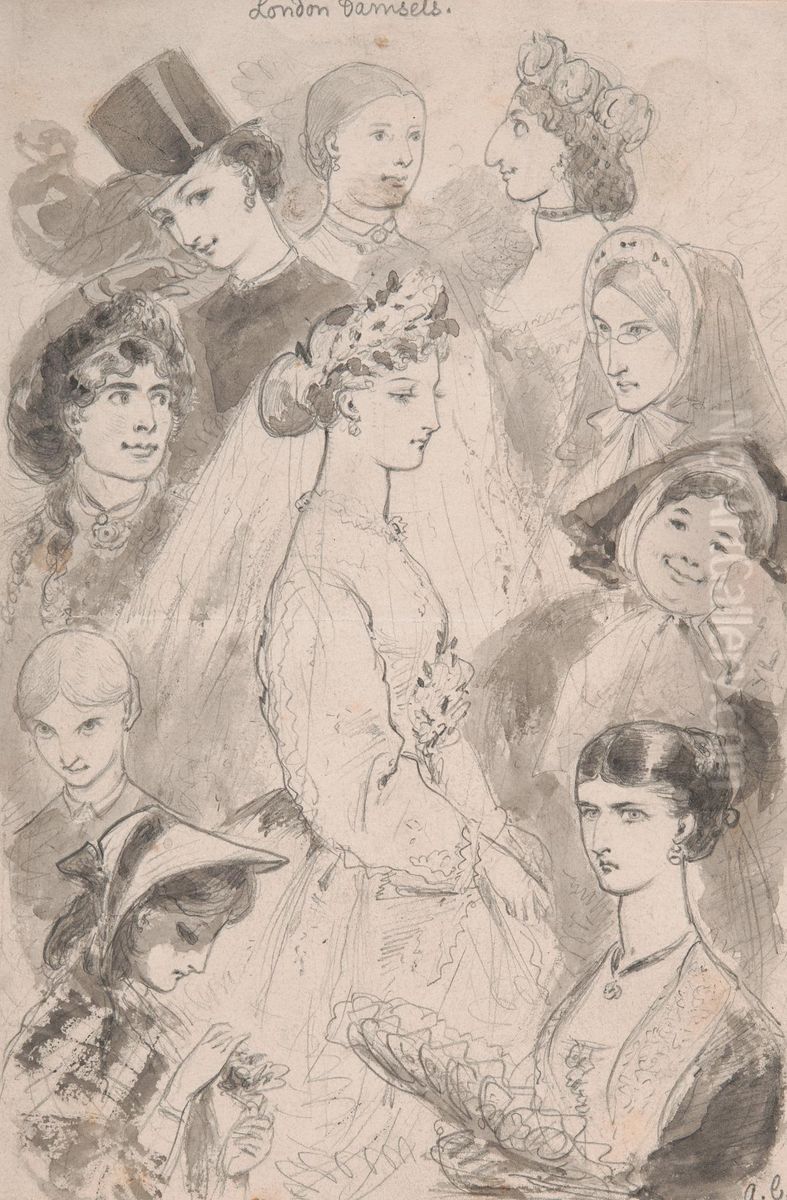 London Damsels Oil Painting by Adelaide Claxton