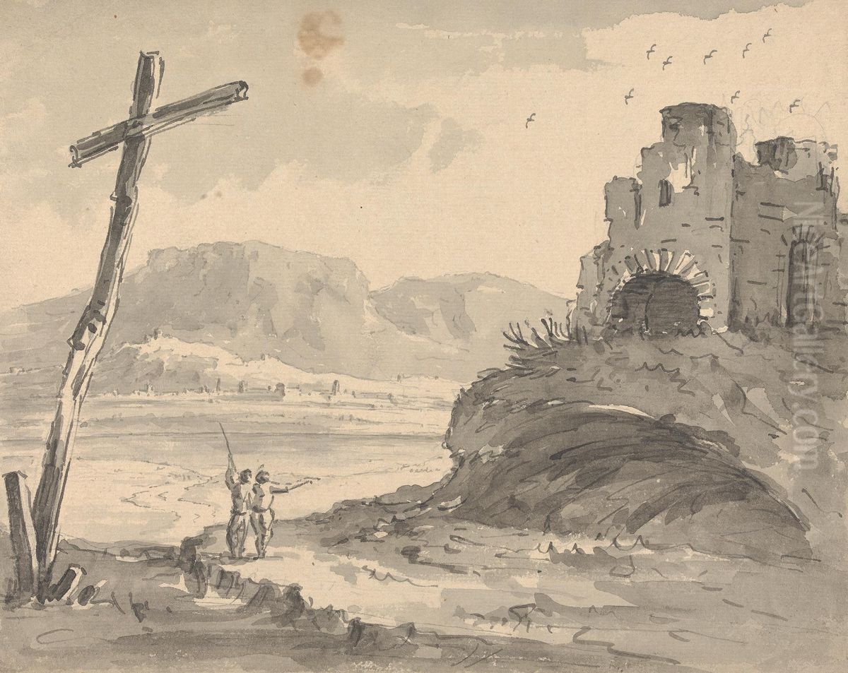 Landscape with Large Cruciform Oil Painting by William Gilpin