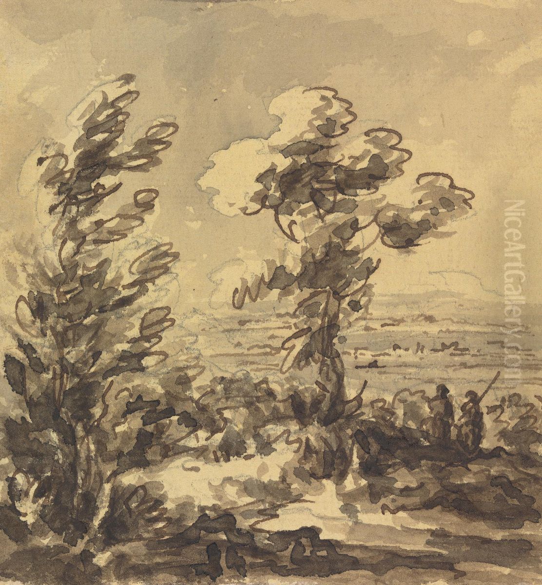 Landscape with Trees in Foreground Oil Painting by William Gilpin