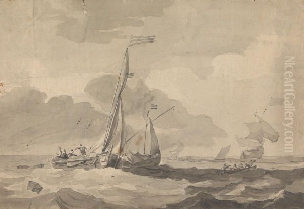 Boats at Sea Oil Painting by Sawrey Gilpin