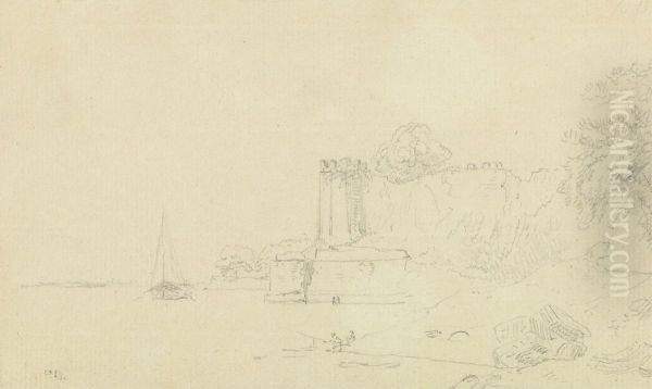 Landscape with a Sailboat Oil Painting by Thomas Daniell