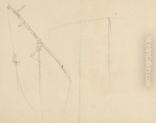Sketch of a Bamboo and Wood Mechanical Device Oil Painting by Thomas Daniell