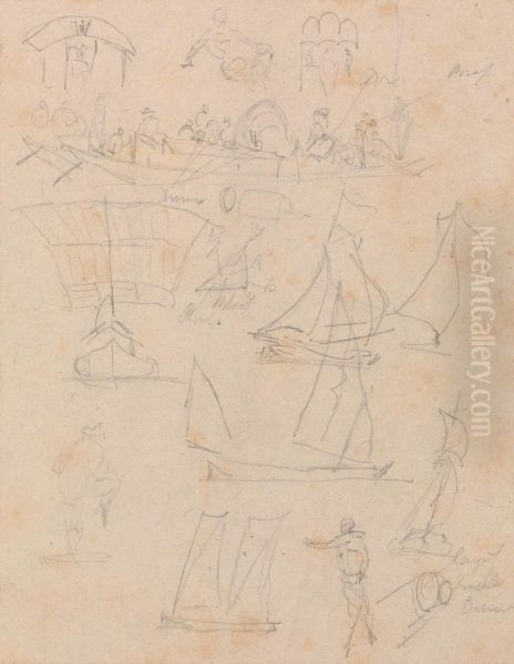 Boat Sketches Oil Painting by Thomas Daniell