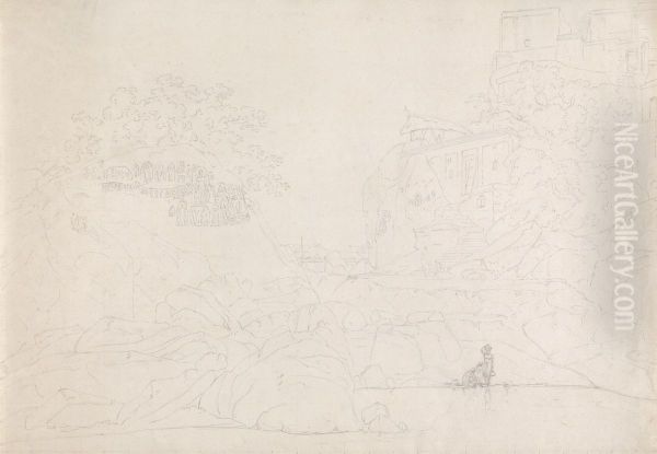 S.E. Fakeer's (Fakir's) Rock in the River Ganges near Sultaungunge Oil Painting by Thomas Daniell