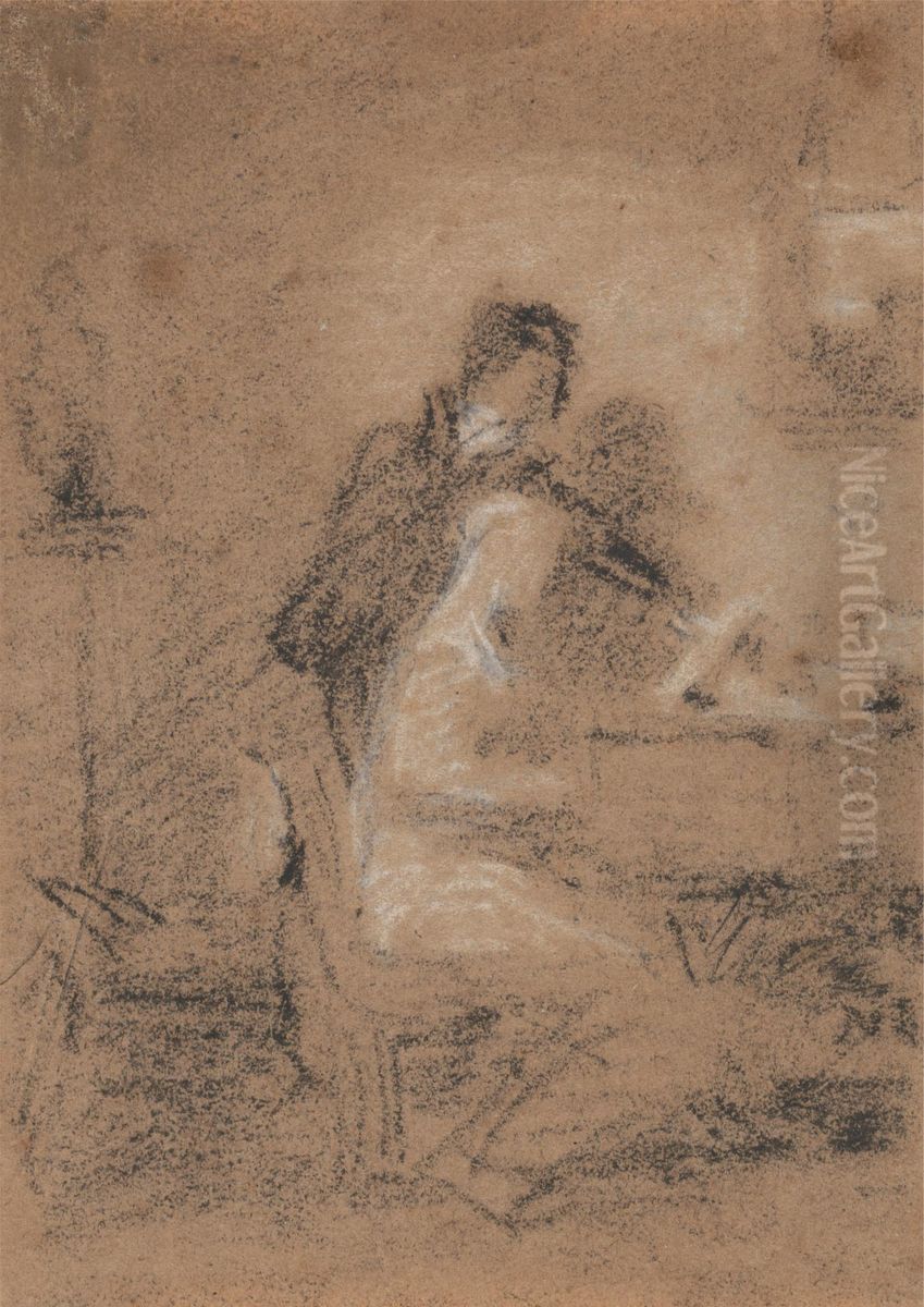 One Seated, One Standing Oil Painting by William Mulready