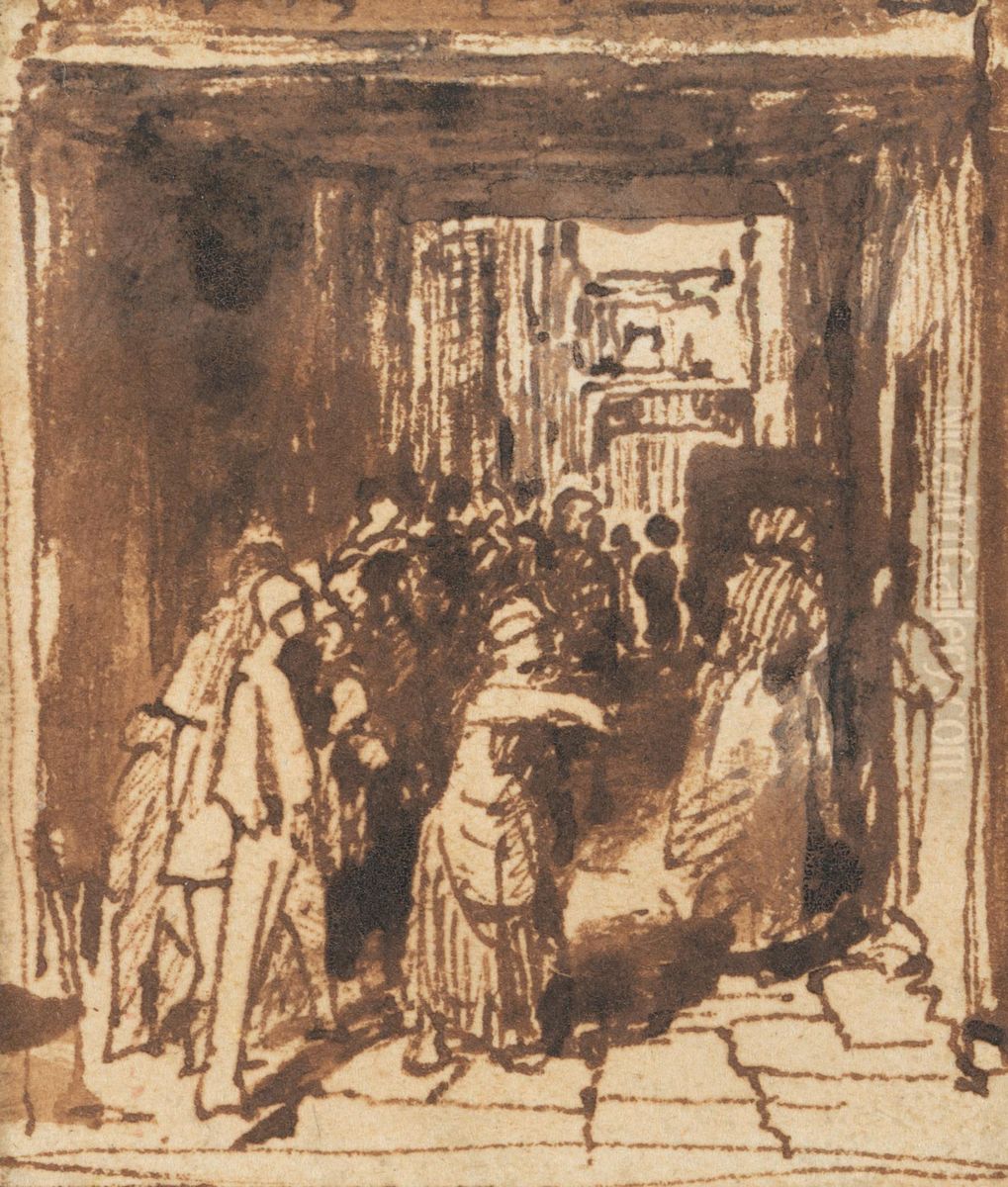 Figures in a Doorway Oil Painting by William Mulready