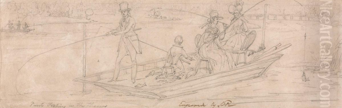 Punt Fishing in the Thames Oil Painting by Robert Pollard