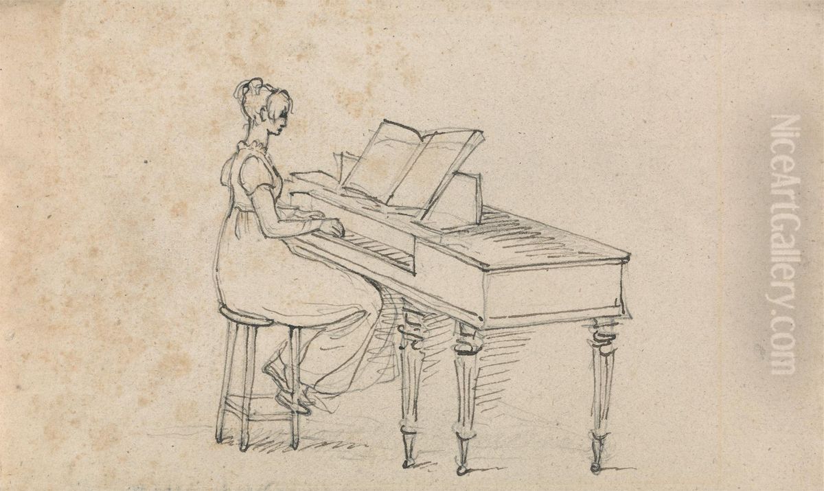 Woman at a Square Piano Oil Painting by Benjamin West