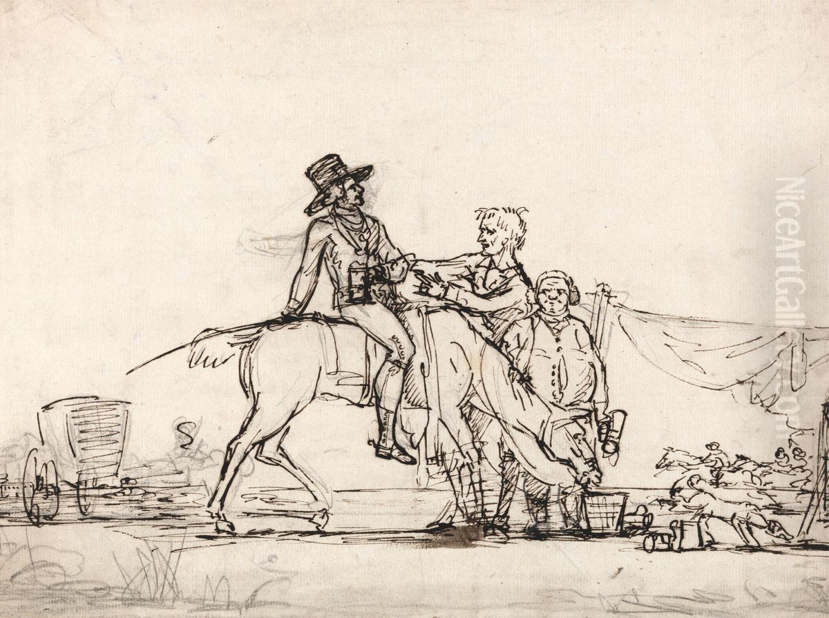 A Horseman and Other Figures at a Race-Course Oil Painting by Raphael Lamar West