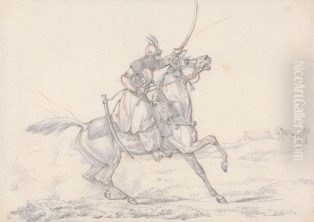 Mounted Mameluke Brandishing a Sword Oil Painting by Henry Thomas Alken