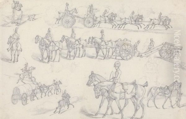 Scenes of Horse Drawn Artillery, etc. Oil Painting by Henry Thomas Alken