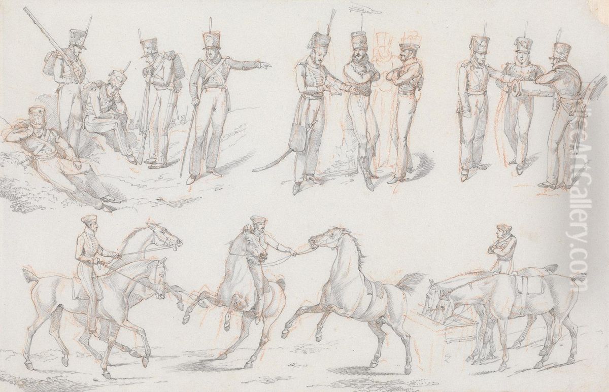Groups of Infantry and Army Horses Oil Painting by Henry Thomas Alken