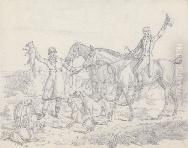 Hunting - The Kill, Fox About to be Thrown to the Hounds Oil Painting by Henry Thomas Alken