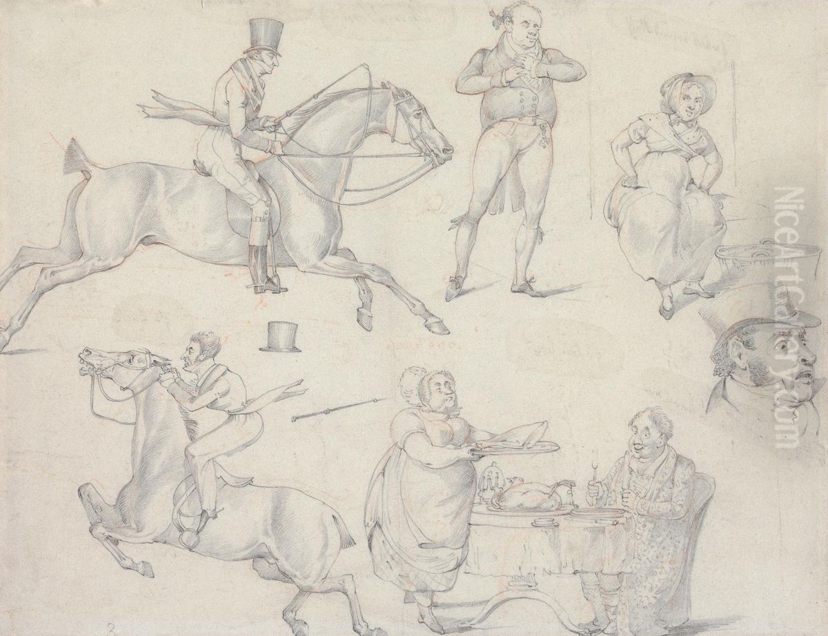 of None of Your Stuff, of a Declaration, of a Meltonian, of Is that a Writ I See Before Me, of a Love Feast, of a Buck Oil Painting by Henry Thomas Alken