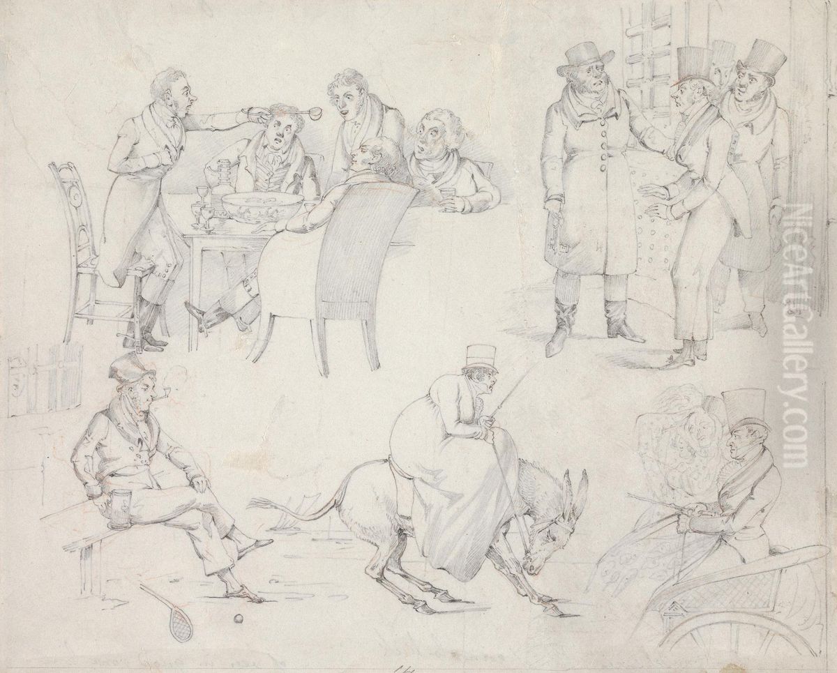 of Entering Quod, of a Hunting Story, of a Gig and Pair, of Wont Go, of Been in Quod some Tome Oil Painting by Henry Thomas Alken of Entering Quod, of a Hunting Story, of a Gig and Pair, of Wont Go, of Been in Quod some Tome Oil Painting by Henry Thomas Alken