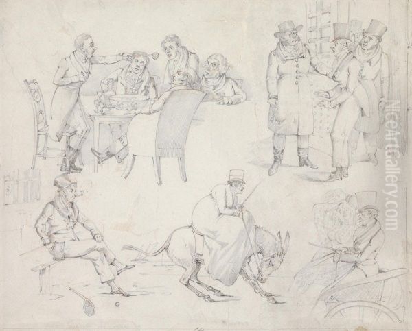 of Entering Quod, of a Hunting Story, of a Gig and Pair, of Wont Go, of Been in Quod some Tome Oil Painting by Henry Thomas Alken