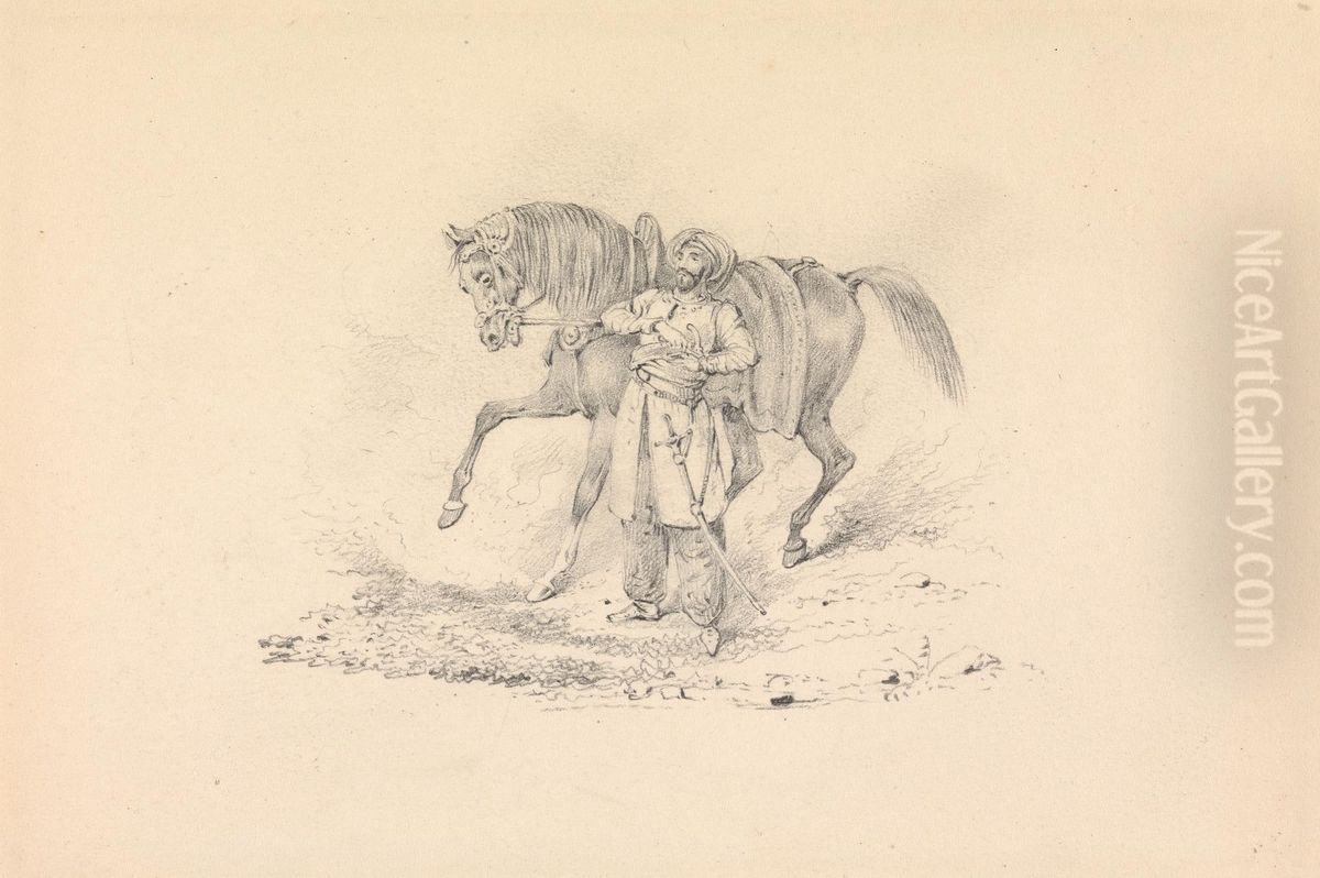 Turbaned Cavalryman Standing Beside a Horse Oil Painting by Henry Thomas Alken