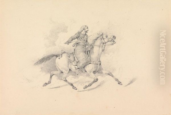 Hooded Damascene Cavalryman Riding Oil Painting by Henry Thomas Alken