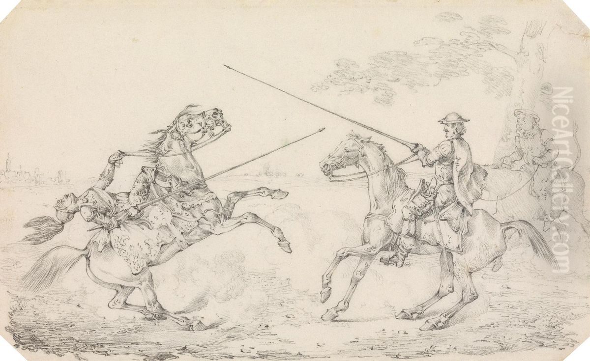 Knight Falling From His Horse at a Squire's Tilt Oil Painting by Henry Thomas Alken