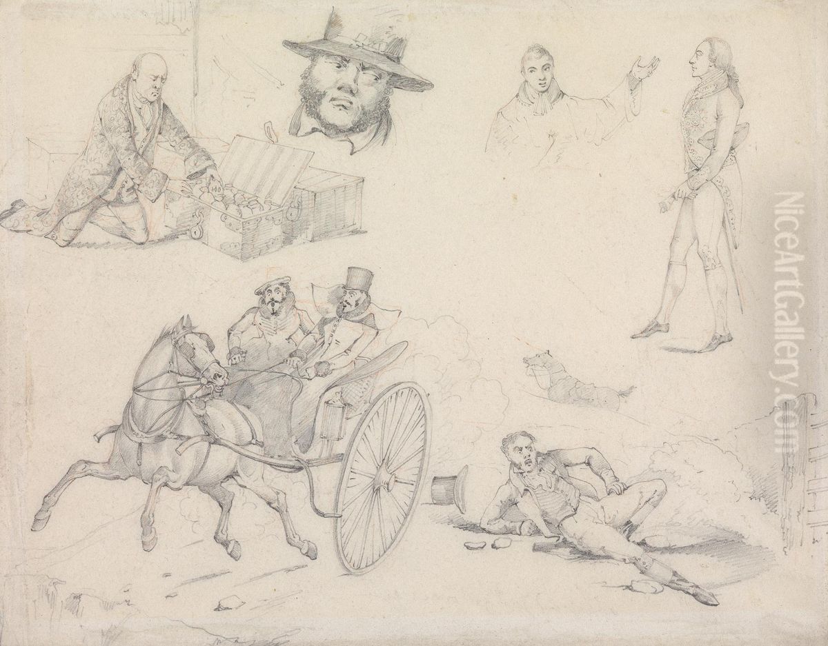 of a Great One, of a Fine One, of a Queer One, of a Save All, of a View on Brighton Cliff, of Just Got Over a Gate, Oil Painting by Henry Thomas Alken