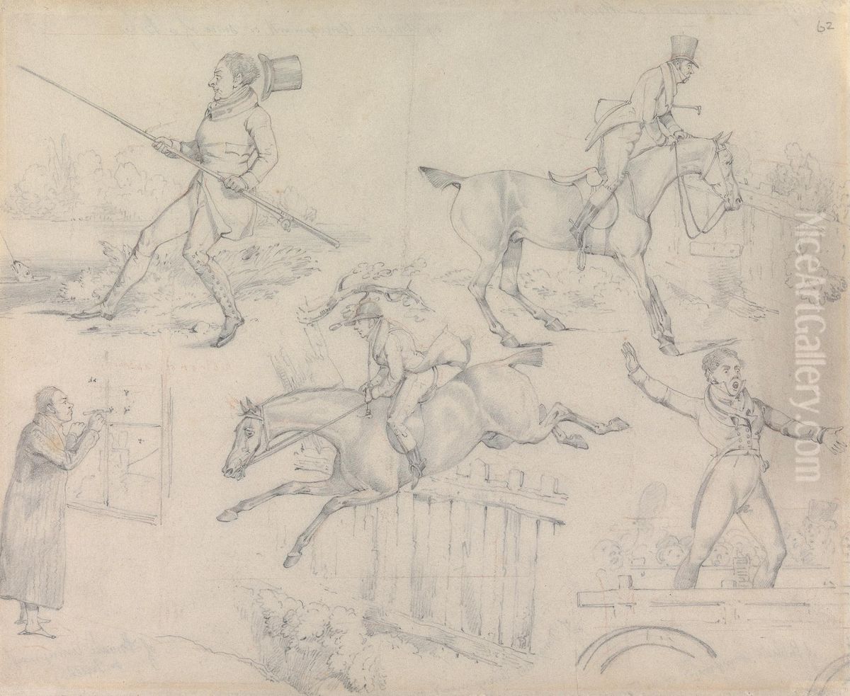 of Doubtful Amusement - or Craneing, of Anxious Amusement - or Sure of a Bite, of Public Amusement - or No Taxes, Dangerous Amusement - or a Slapper, Private Amusement - or Cruelty Oil Painting by Henry Thomas Alken