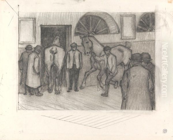The Horse Mart Oil Painting by Robert Bevan