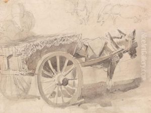 A Mule or Donkey, Harnessed to a Farm Cart, with Other Sketches at Top, Executed at or Near Canterbury, c. 1835