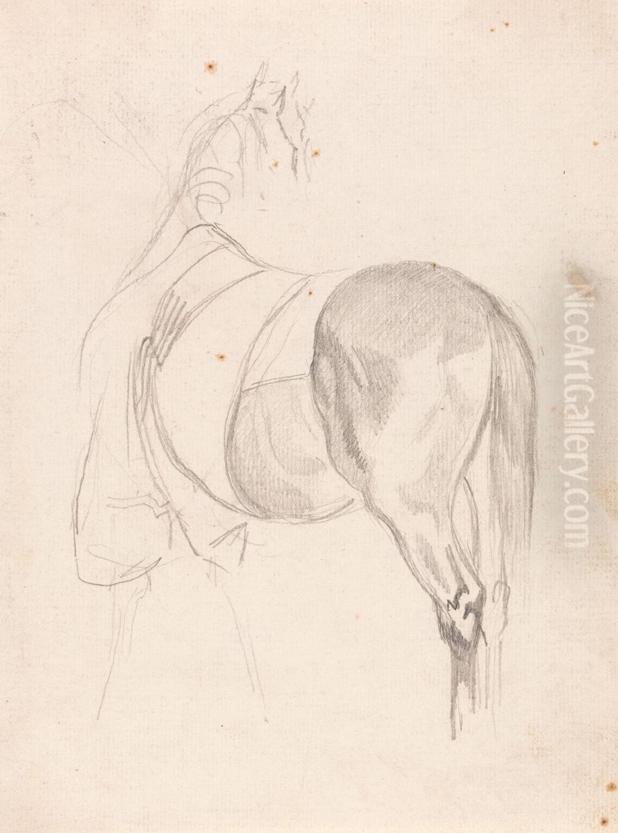 A Horse Standing, Head Turned, Wearing Quarter Sheet Oil Painting by Sawrey Gilpin
