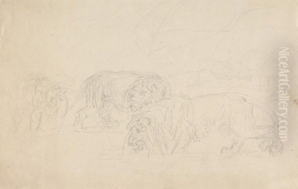 Three Lions, Prowling Oil Painting by Sawrey Gilpin