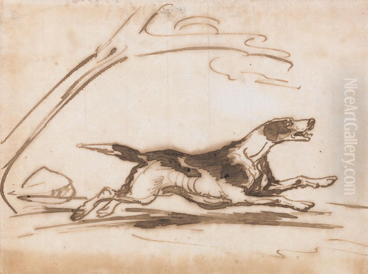 Study of a Hound, Running Oil Painting by Francis Grant Study of a Hound, Running Oil Painting by Francis Grant