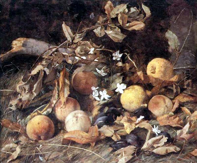 Still life with fruits Oil Painting by Pedro Lira Rencoret