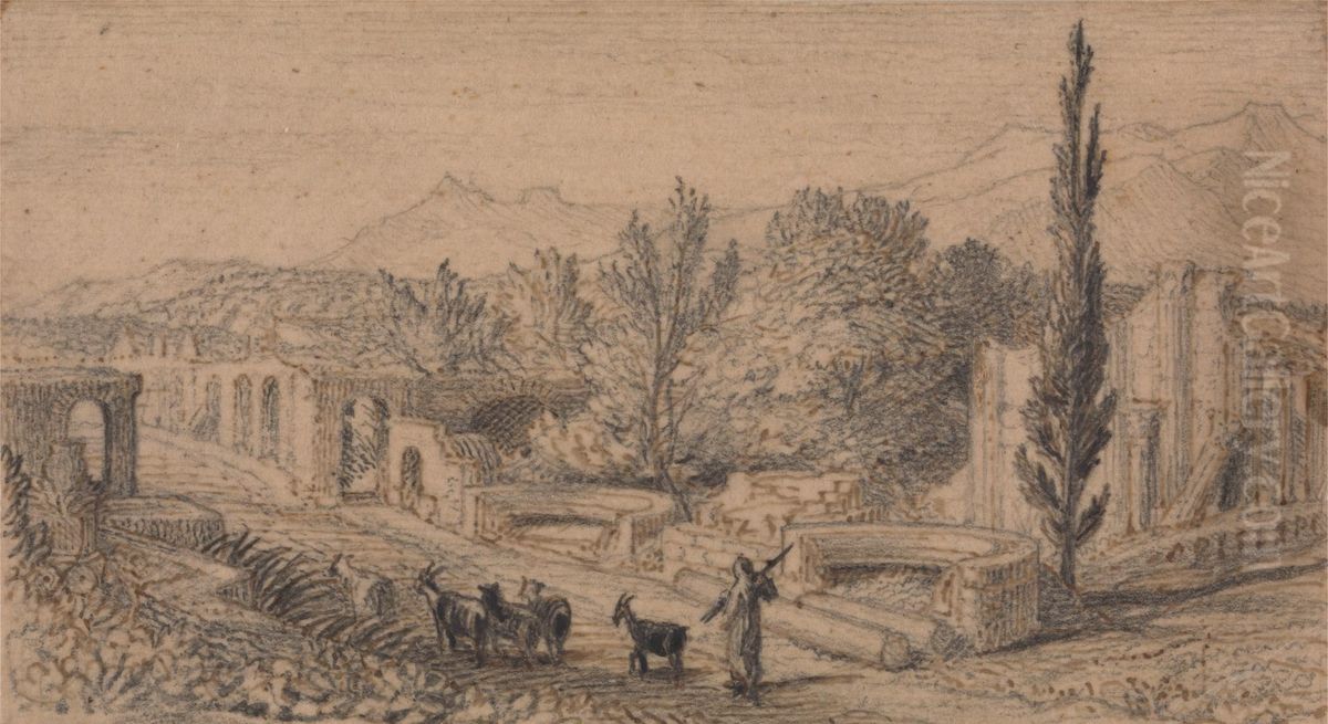 Streets of the Tombs, Pompeii Oil Painting by Samuel Palmer