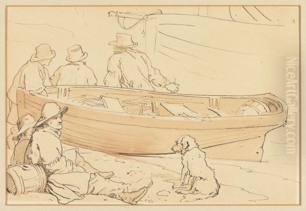 Fisherman by a Boat with a Dog Oil Painting by Edwin Landseer
