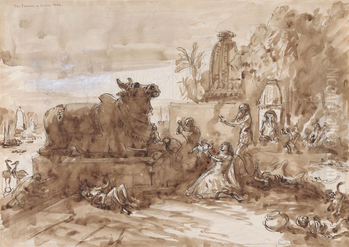 Famine in India Oil Painting by William Simpson