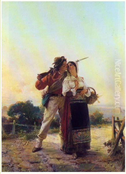 La recluta e la Ciociarella Oil Painting by Gerolamo Induno