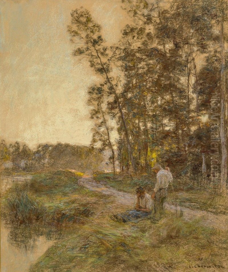Au bords de l'eau Oil Painting by Leon Augustin Lhermitte