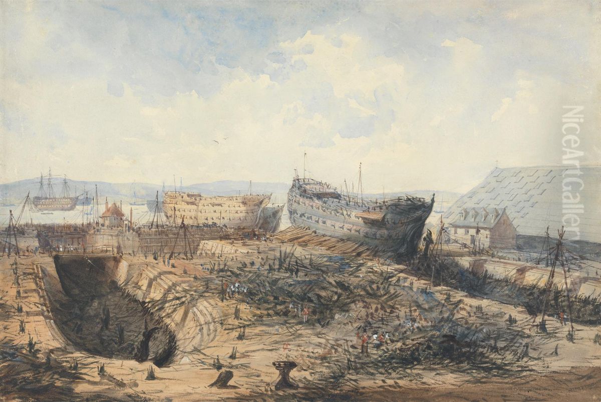 Plymouth Dockyard after the Fire Oil Painting by William Callow
