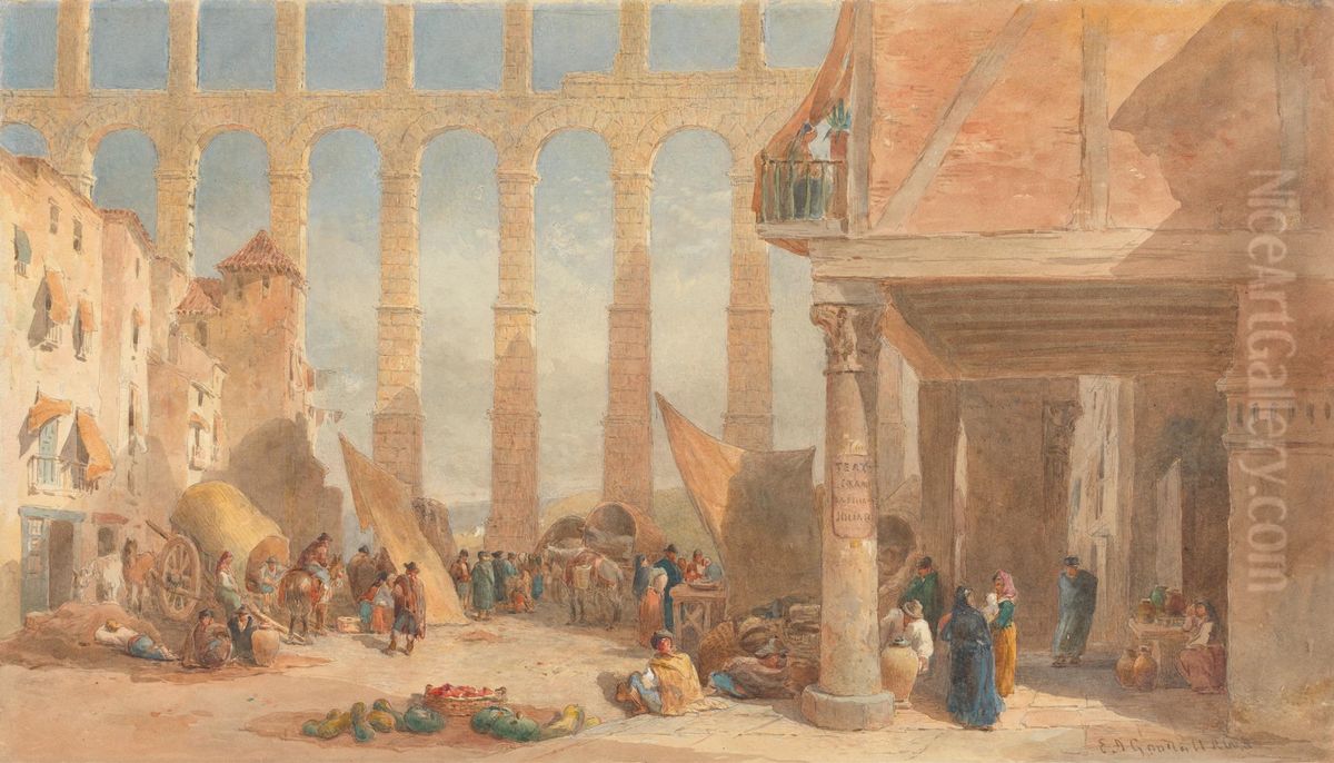 Aquaduct at Segovia, Spain Oil Painting by Edward Angelo Goodall