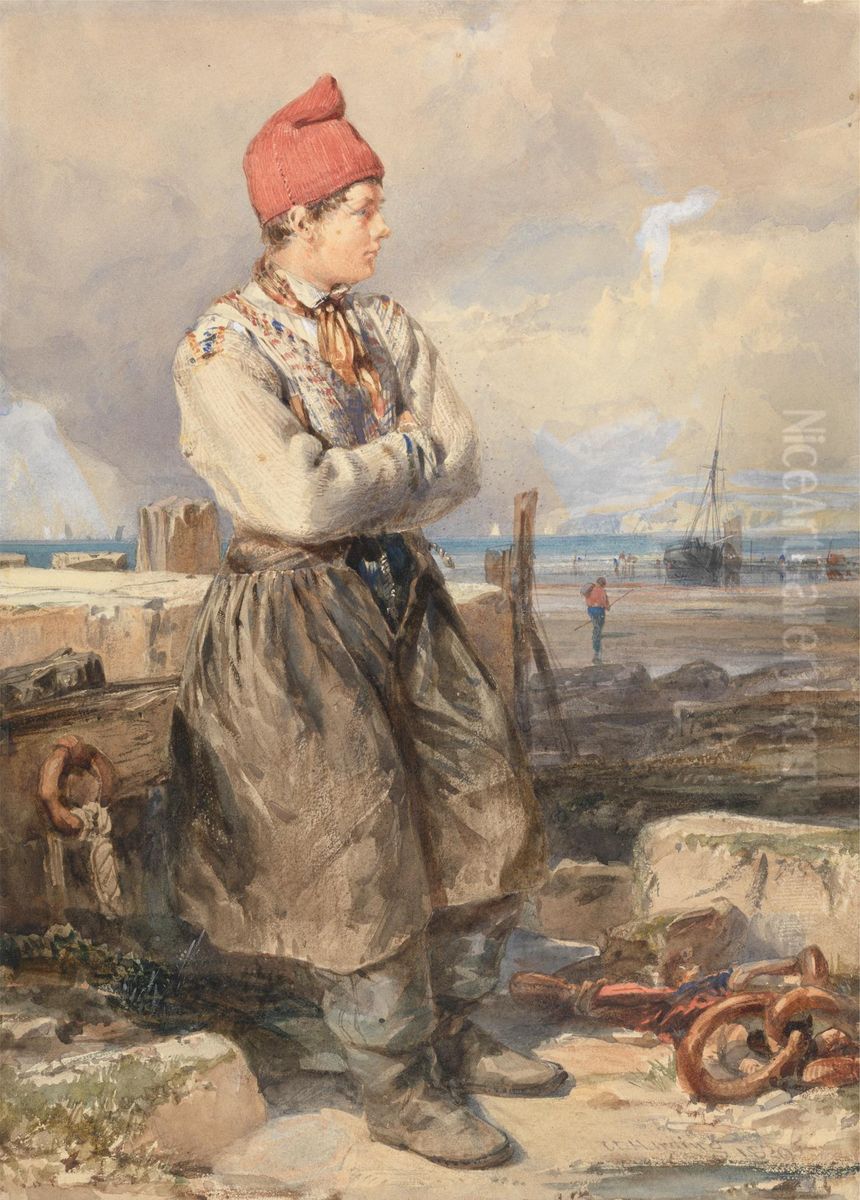 French Coast Scene with Fisherboy Oil Painting by James Duffield Harding